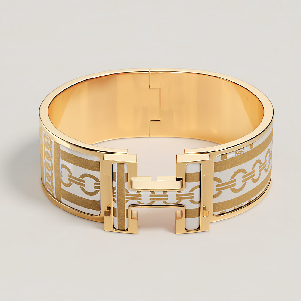 HERMES ゴールド ホワイト バングル エルメス(Hermes) 鈴 レザー,メタル バングル ゴールド,ホワイト